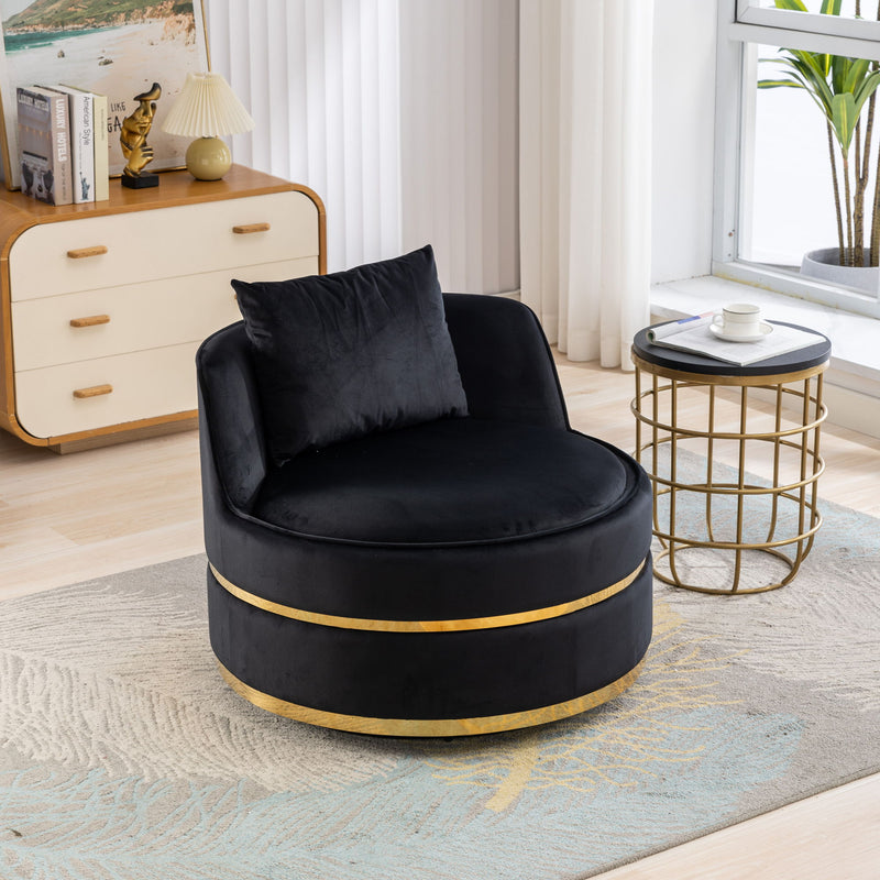 360° Swivel Accent Chair Velvet Modern Upholstered Barrel Chair Over-Sized Soft Chair With Seat Cushion For Living Room