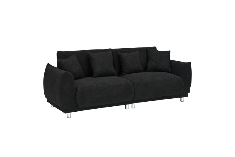 Teddy Fleece Sofa With Four Throw Pillows Hardware Feet Can Be Placed In The Apartment Bedroom To Sit Comfortably Without Taking Up Space - Black