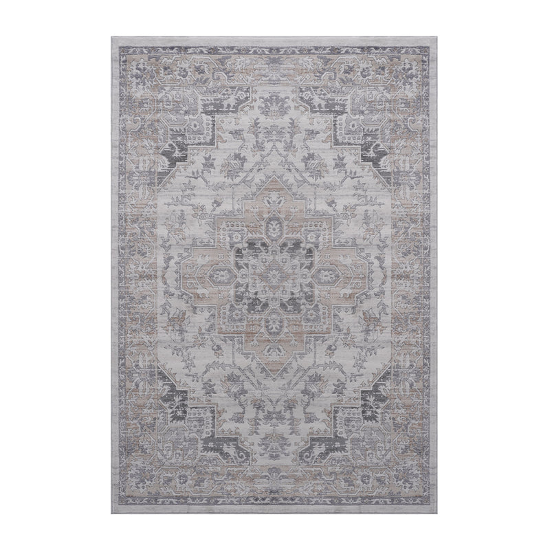 5' x 7' Oriental Non-Shedding Living Room Bedroom Dining Home Office Stylish And Stain Resistant Area Rug - Ivory / Beige