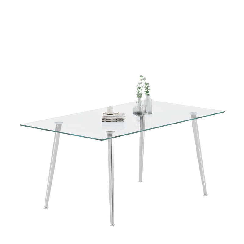 Tempered Glass Top Dining Table With Stainless Steel Legs