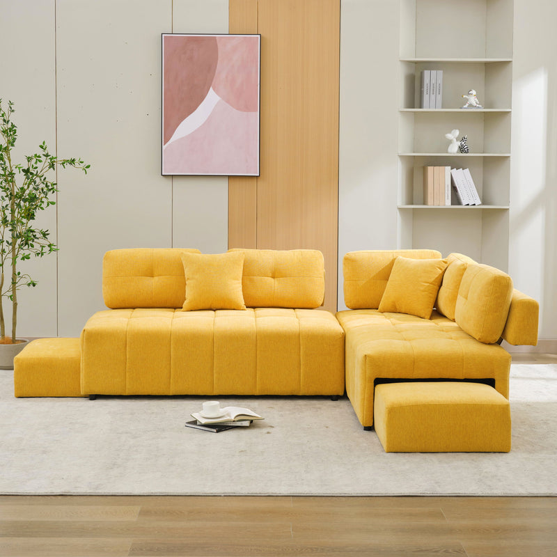 L-Shaped Sofa Sectional Sofa Couch With 2 Stools And 2 Lumbar Pillows For Living Room