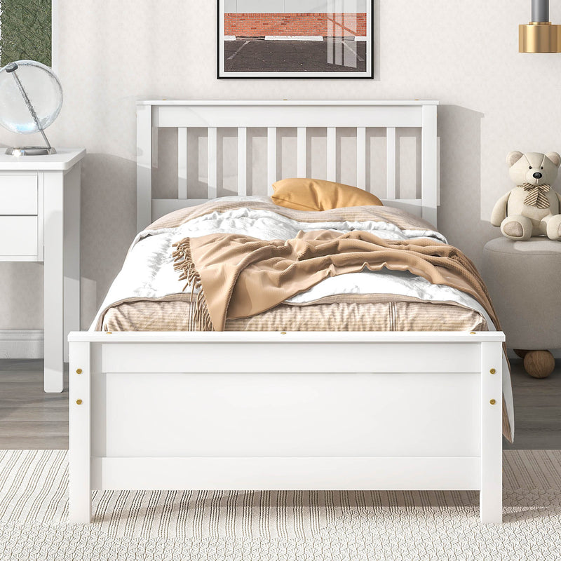 Twin Bed with Headboard and Footboard for Kids, Teens, Adults,with a Nightstand,Wite