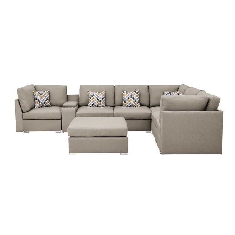 Amira - Fabric Reversible Modular Sectional Sofa With USB Console And Ottoman