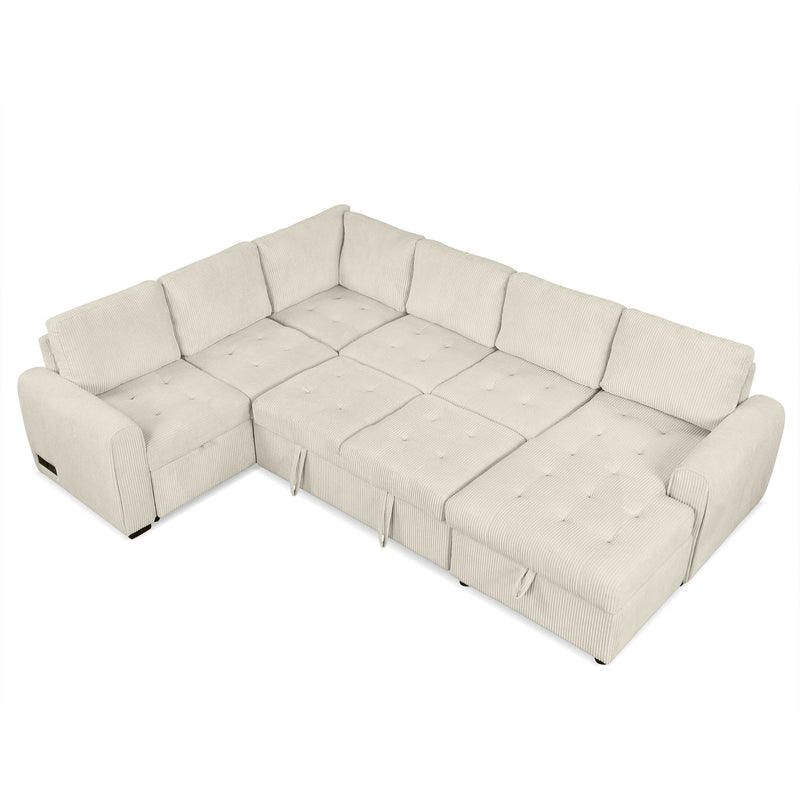 U-Shaped Sofa Sectional Sofa Pull-Out Sofa Bed With A Storage Chaise Lounge, Charging Devices For Living Room - Beige