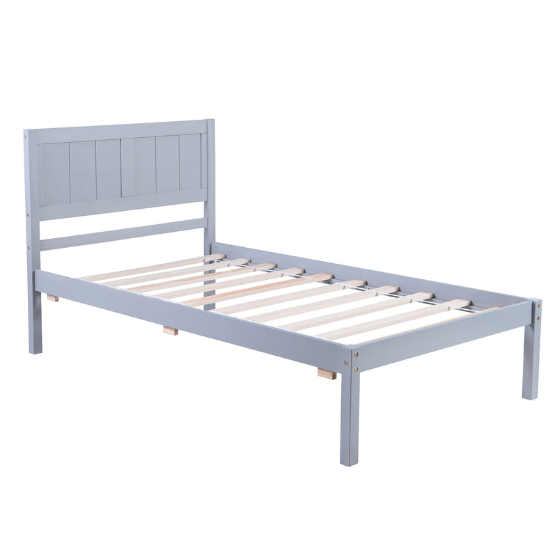 Twin Size Platform Bed With Headboard - Gray