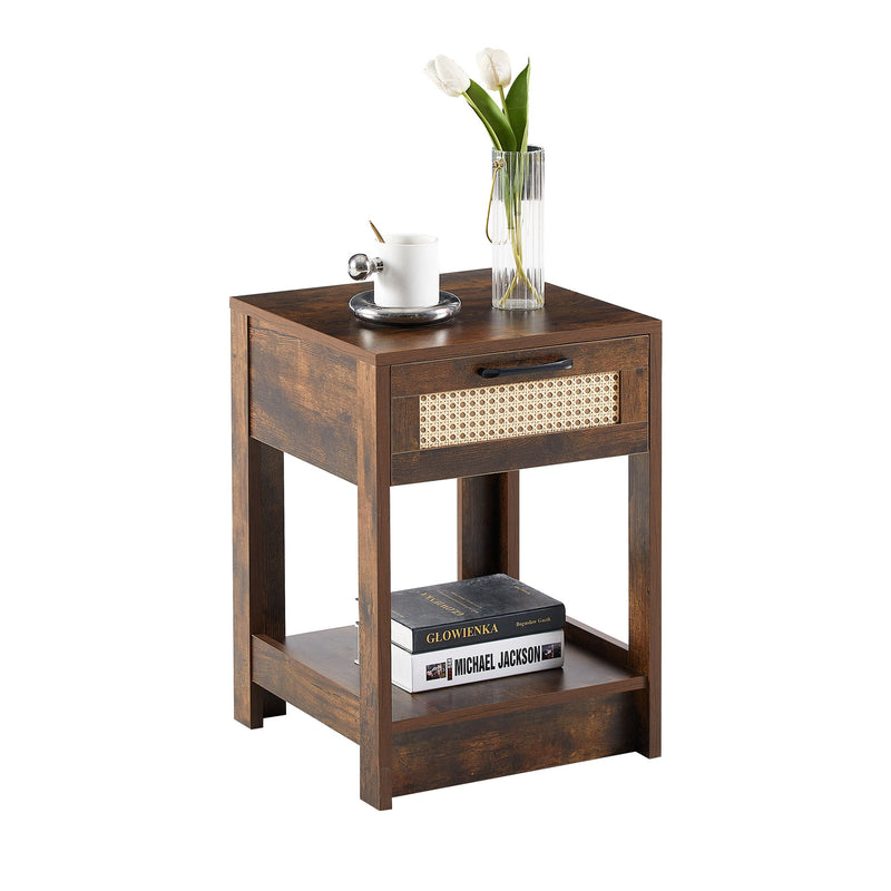 15.75" Rattan End Table With Drawer, Modern Nightstand, Side Table For Living Room, Bedroom