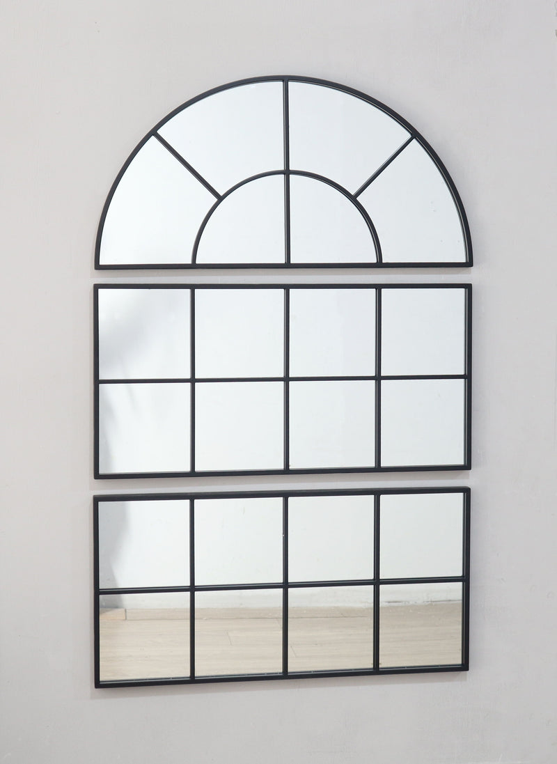 Large Arched Wall Mirror With Three Separate Sections - Black