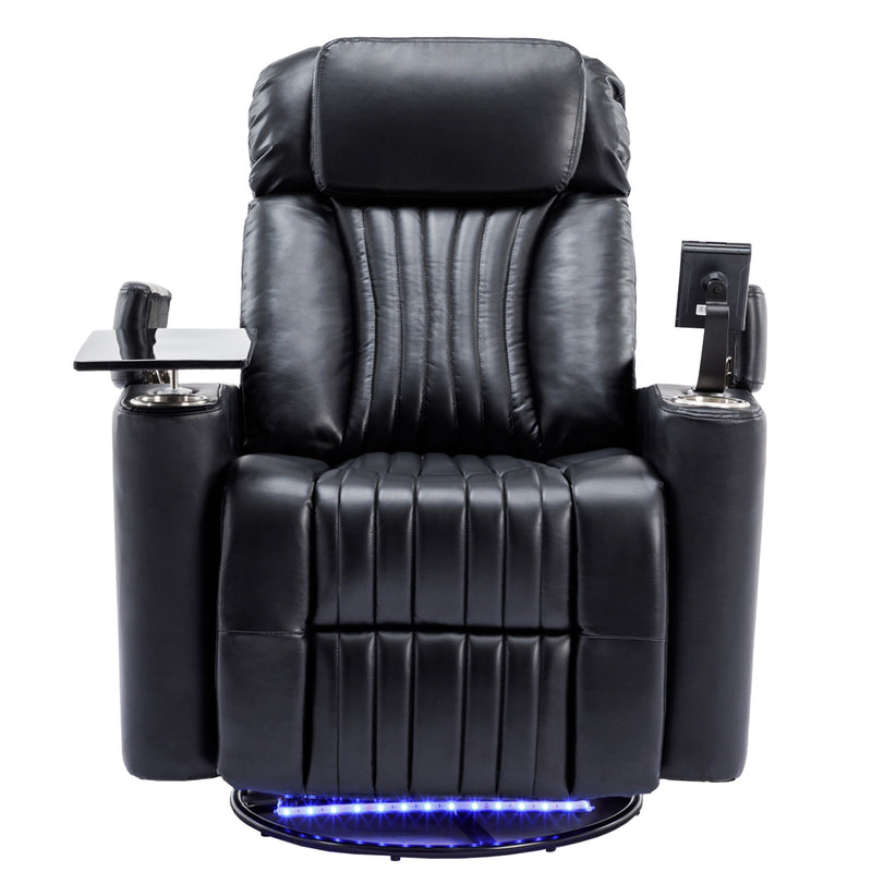 270 Degree Power Swivel Recliner, Home Theater Seating With Hidden Arm Storage And LED Light Strip, Cup Holder, 360 Degree Swivel Tray Table, And Cell Phone Holder, Soft Living Room Chair