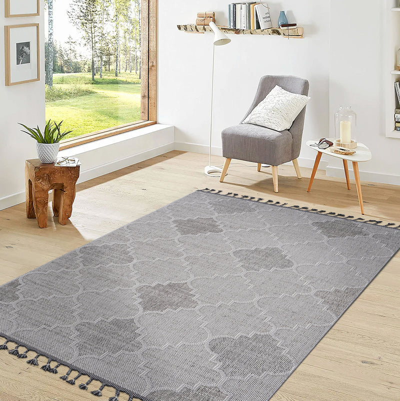 4' x 6' Trellis Indoor / Outdoor Area Rug - White / Gray