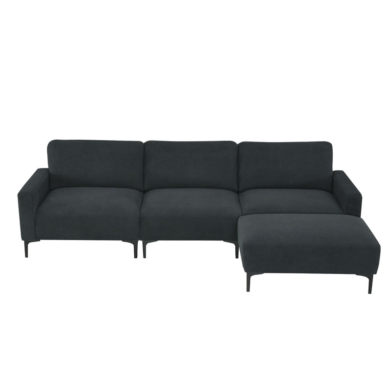 Modern L-Shaped Sectional Sofa, 4-Seat Velvet Fabric Couch Set With Convertible Ottoman, Freely Combinable Sofa For Living Room, Apartment, Office, Apartment