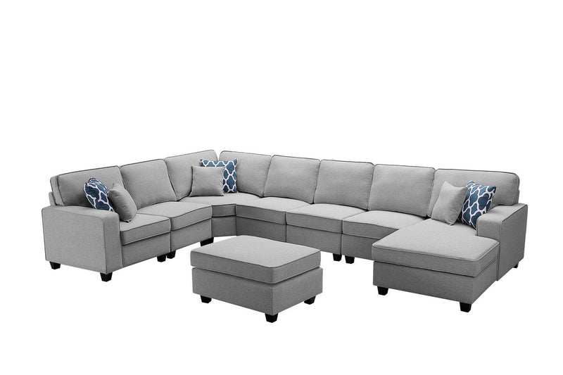 Irma - 8 Piece Modular L-Shape Sectional Sofa Chaise And Ottoman - Light Gray Linen
