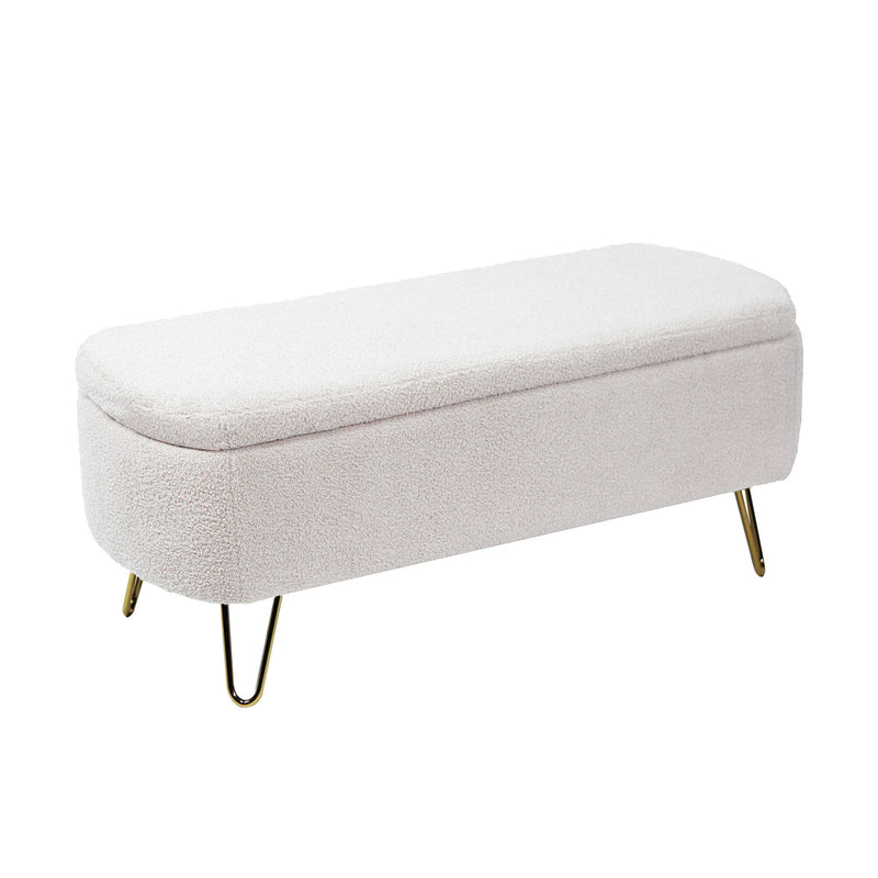 Storage Ottoman Bench For End Of Bed Gold Legs, Modern Camel Faux Fur Entryway Bench Upholstered Padded With Storage For Living Room Bedroom