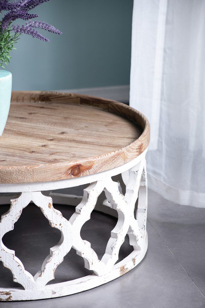 Rustic Round Wooden Coffee Table - White