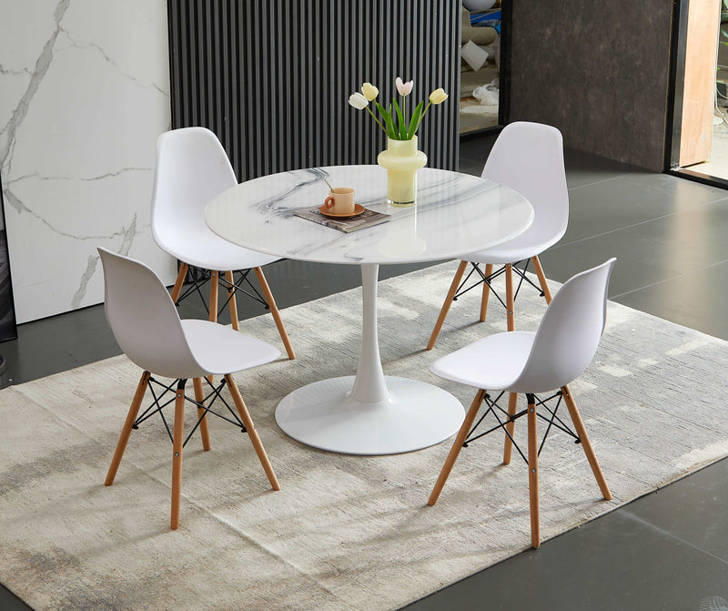 Tulip Table Mid-Century Dining Table With Round MDF Table Top, Pedestal Dining Table, End Table Leisure Coffee Table - White