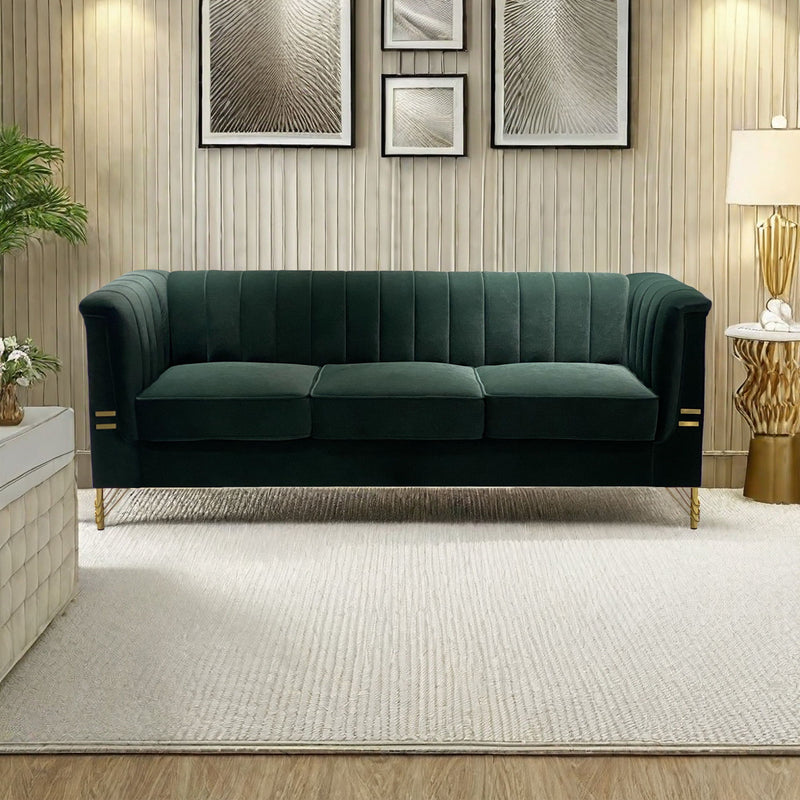 Fx-P82-Gr (Sofa) Velvet Sofa, Mid-Century Sofa Furniture Chesterfield Couch For Living Room - Green