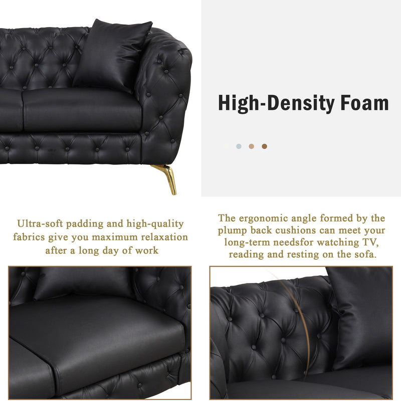 Modern 3 Piece Sofa Sets With Sturdy Metal Legs, Button Tufted Back, PU Upholstered Couches Sets Including Three Seat Sofa, Loveseat And Single Chair For Living Room Furniture Set - Black