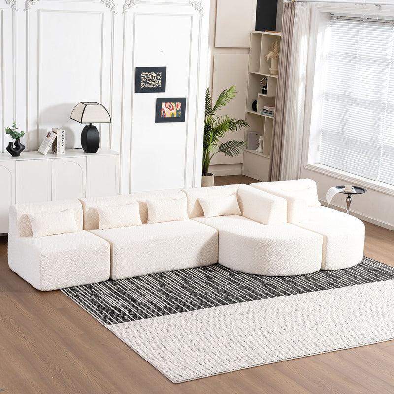 Upholstered Sofa Free Combined Sofa Couch With Two Chaise Lounge And Five Back Pillows For Living Room - Beige