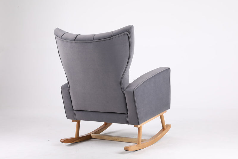 Mid-Century Modern Velvet Upholstered Rocking Chair Padded Seat For Living Room Bedroom