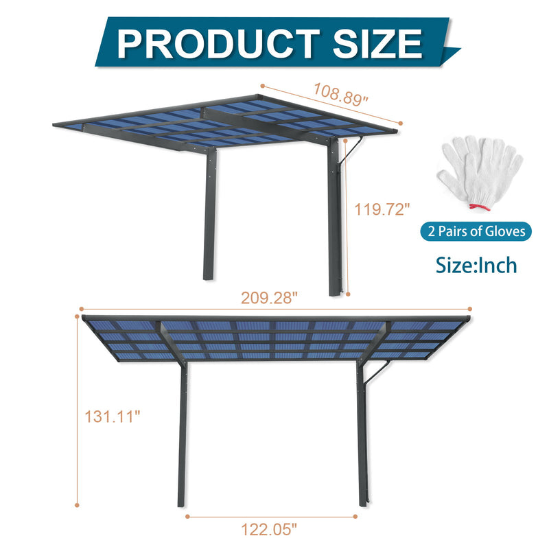 Outdoor Carport, Single Carport Aluminum Metal Frame And Polycarbonate Panels Car Port For Outdoor Driveway Car, Truck - Charcoal