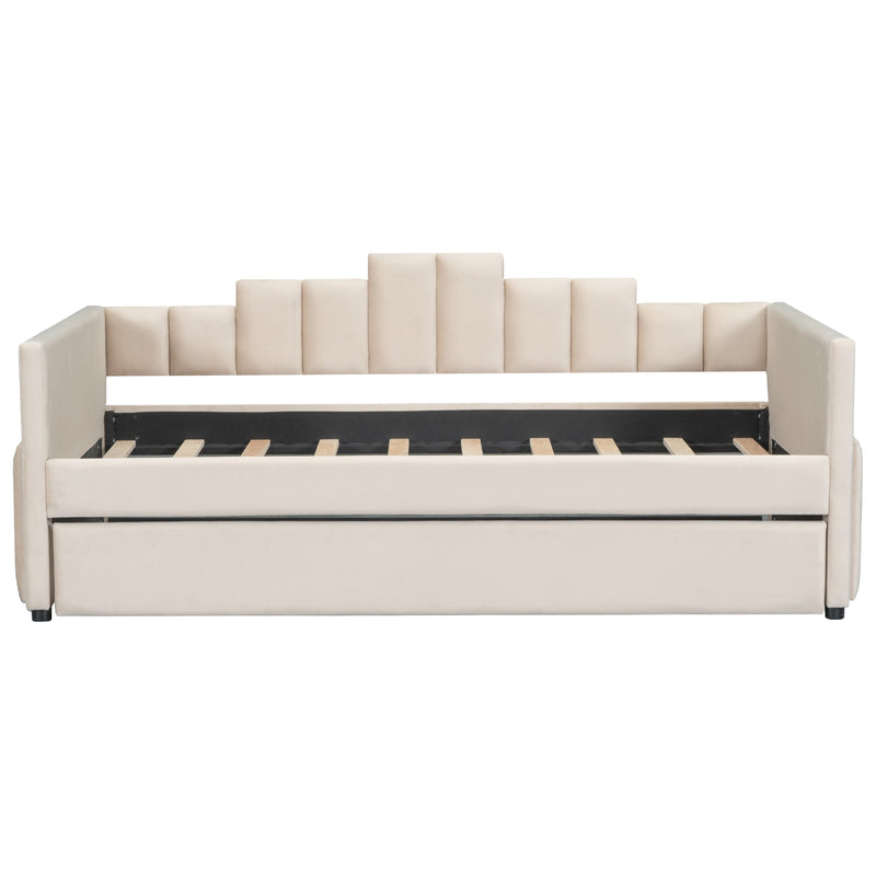 Twin Size Upholstered Daybed with Light and USB Port, Beige