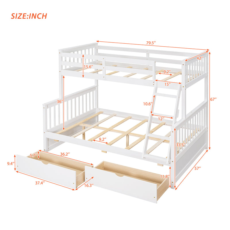 Twin-Over-Full Bunk Bed with Ladders and Two Storage Drawers (White){old sku:LT000165AAK}