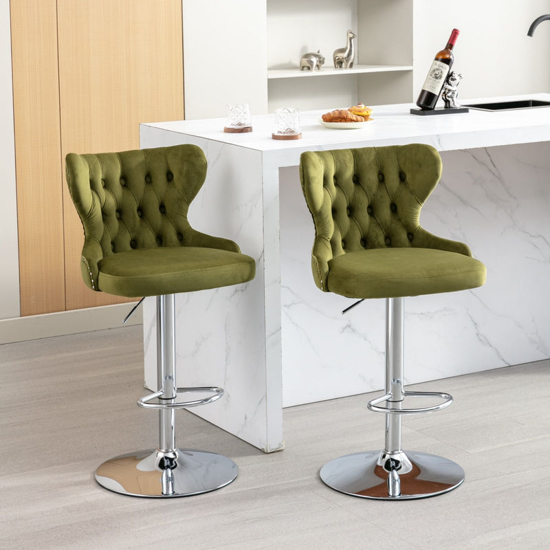 Swivel Barstools Adjusatble Seat Height From 25-33", Modern Upholstered Chrome Base Bar Stools With Backs Comfortable Tufted For Home Pub And Kitchen Island