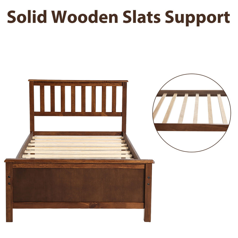 Twin Size Platform Bed With Headboard, Footboard And Wood Slat Support Walnut