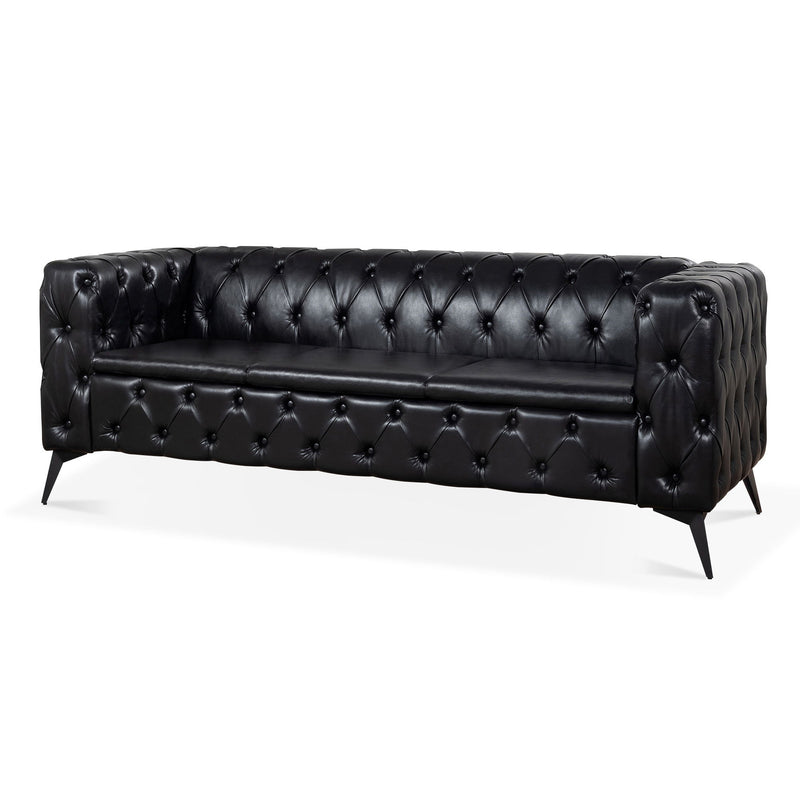 Square Arm Removable Cushion 3 Seater Sofa - Black