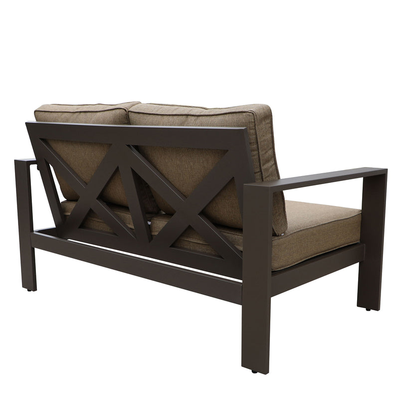 Colorado - Outdoor Patio Furniture - Aluminum Framed Garden Loveseat With Chocolate Cushions - Brown