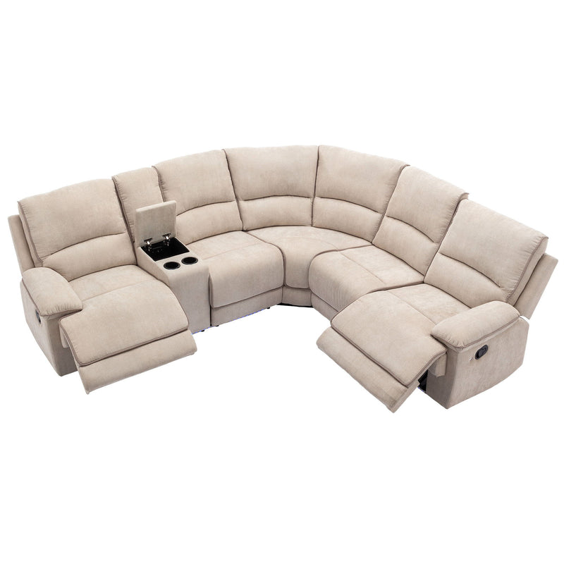 Modern Manual Reclining Living Room Furniture Set With USB Ports, Hidden Storage, Led Light Strip And 2 Cup Holders - Cream