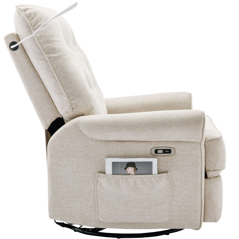 Reclining Chair 270 Degree Swivel Recliner Chairs With USB Port, Side Pocket And Touch Sensitive Lamp For Living Room, Bedroom - Cream