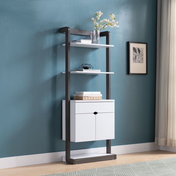 Contemporary Bookcase Four Open Shelve One Drawer Two Cabinets With Open Shelve - White & Grey