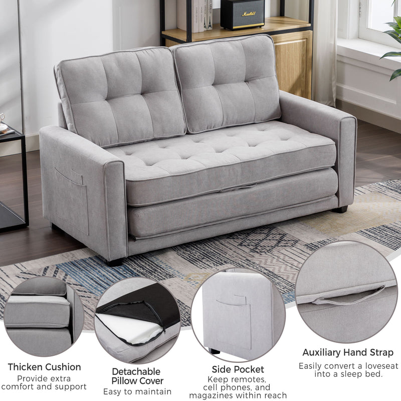 Loveseat Sofa With Pull-Out Bed Modern Upholstered Couch With Side Pocket For Living Room Office