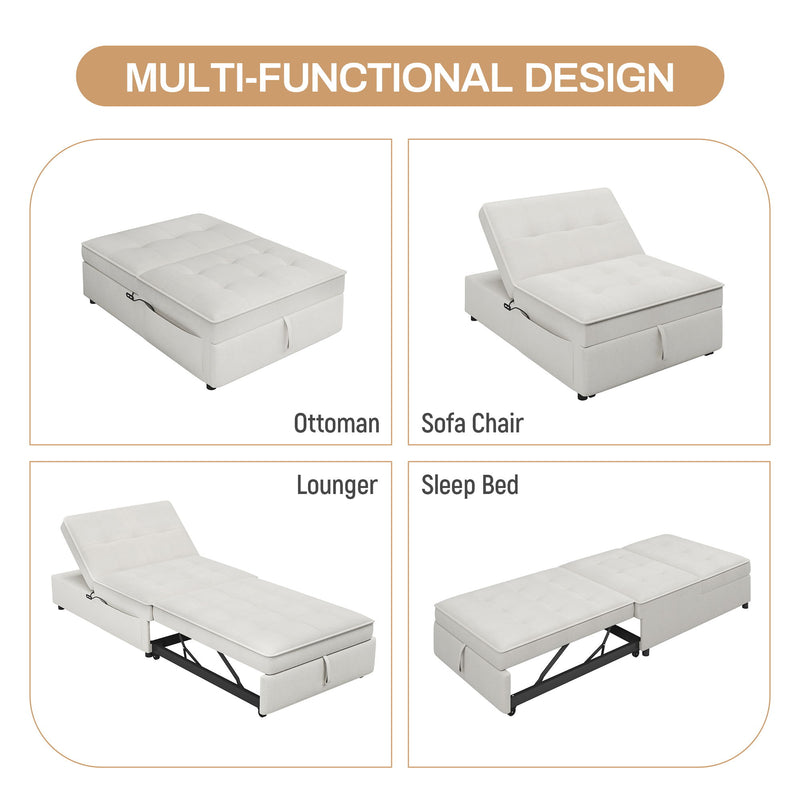 4 In 1 Sofa Bed, Chair Bed, Multi-Function Folding Ottoman Bed With Storage Pocket And USB Port For Small Room Apartment, Living Room, Bedroom, Hallway