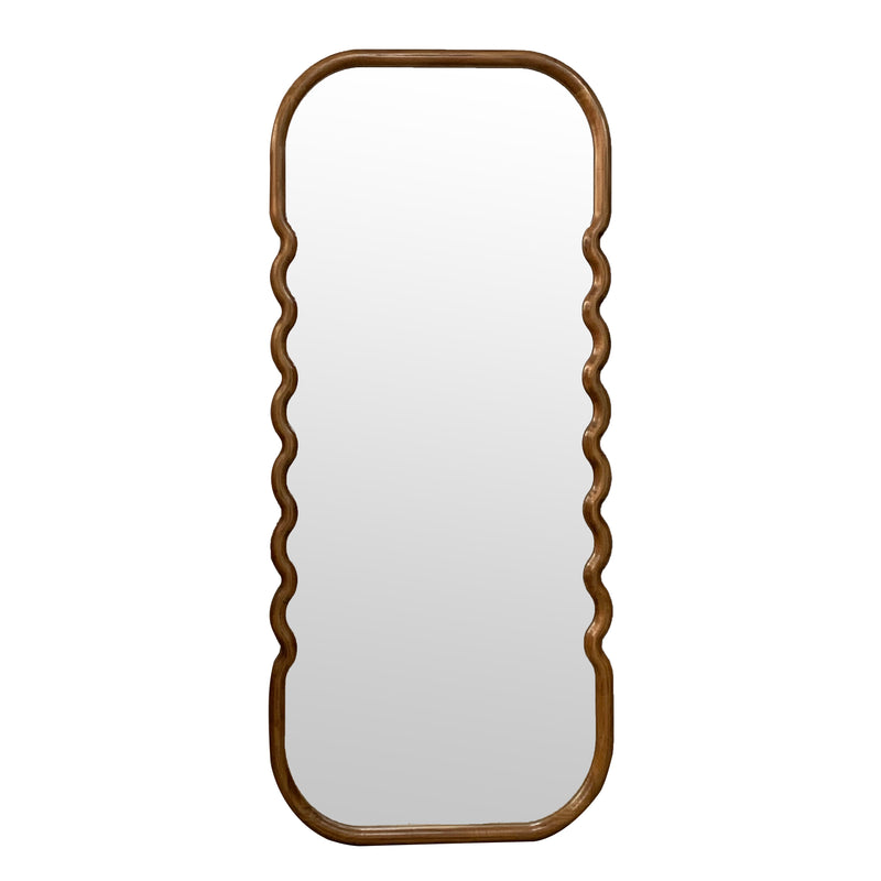 Oversized Wooden Floor Mirror With Unique Frame - Brown