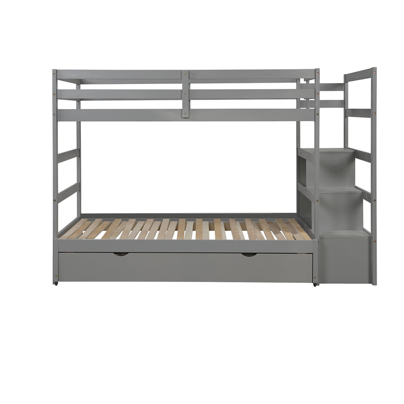 Twin over Twin/King (Irregular King Size) Bunk Bed with Twin Size Trundle, Extendable Bunk Bed   (Gray)(OLD SKU :LP000032AAE)