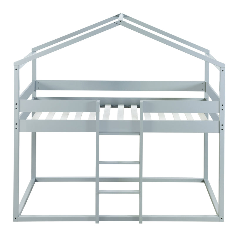 Twin Over Twin Bunk Bed Wood Bed with Tent, Gray