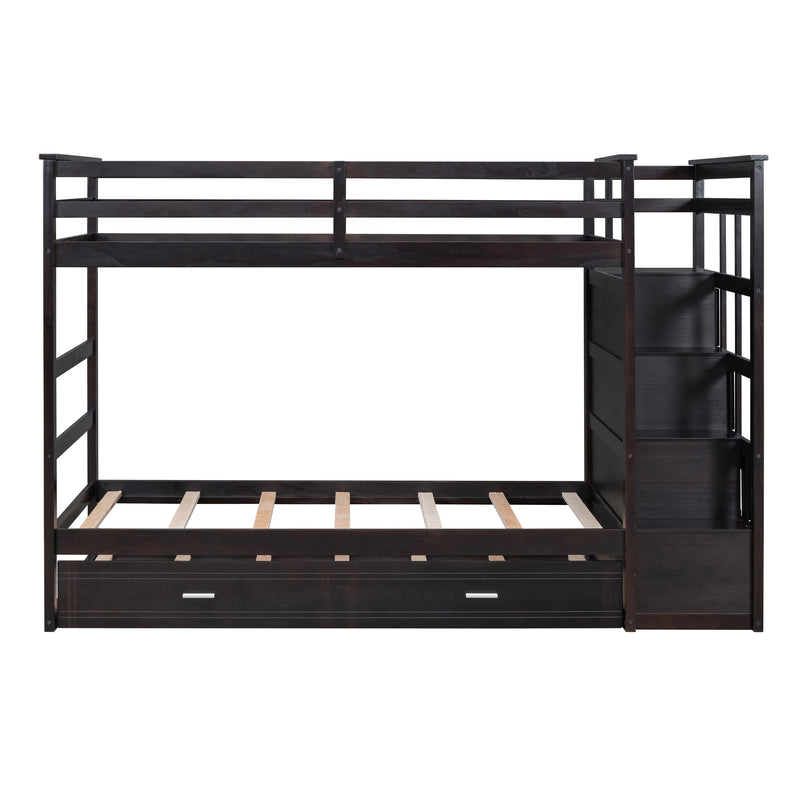 Twin Over Twin Bunk Bed with Trundle and Staircase,Espresso(OLD SKU:LT000068AAP)