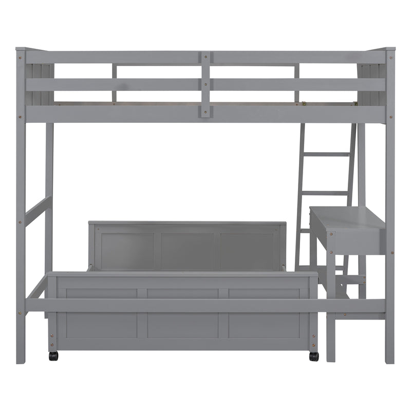 Twin Over Full Bunk Bed with Desk, Gray