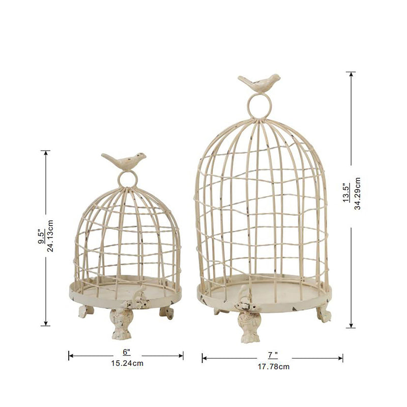 Stella - Decorative Birdcages With Bird Finial (Set of 2) - Cream