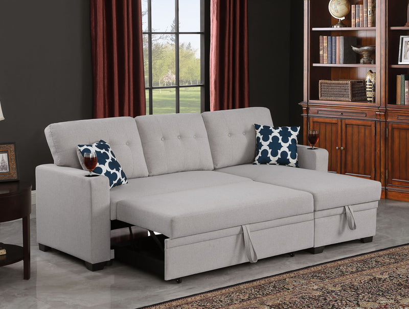 82" Width Sectional With Storage Chaise And Cupholder Armrest