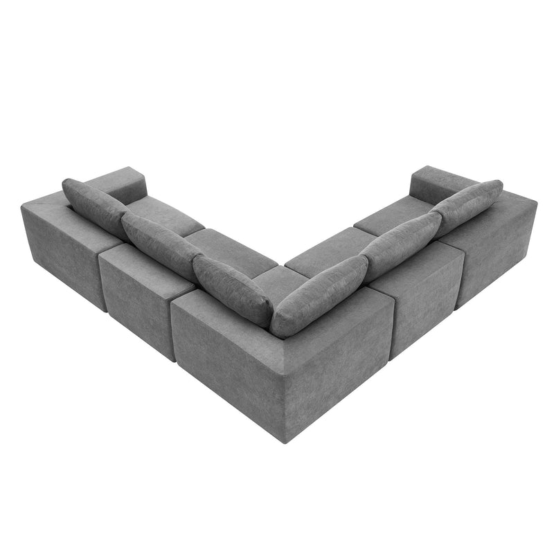 Modular L Shaped Sectional Sofa, Luxury Floor Couch Set, Upholstered Indoor Furniture, Foam - Filled Sleeper Sofa Bed For Living Room, Bedroom, 5 Pieces Free Combination - Gray