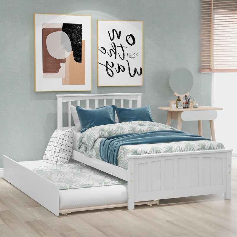 Twin Size Platform Bed & Trundle - White