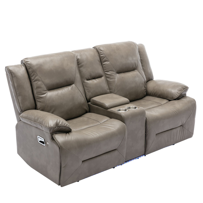 2 Seater Home Theater Recliner Manual Recliner Chair With A Led Light Strip Two Cup Holders And A Storage Box For Living Room