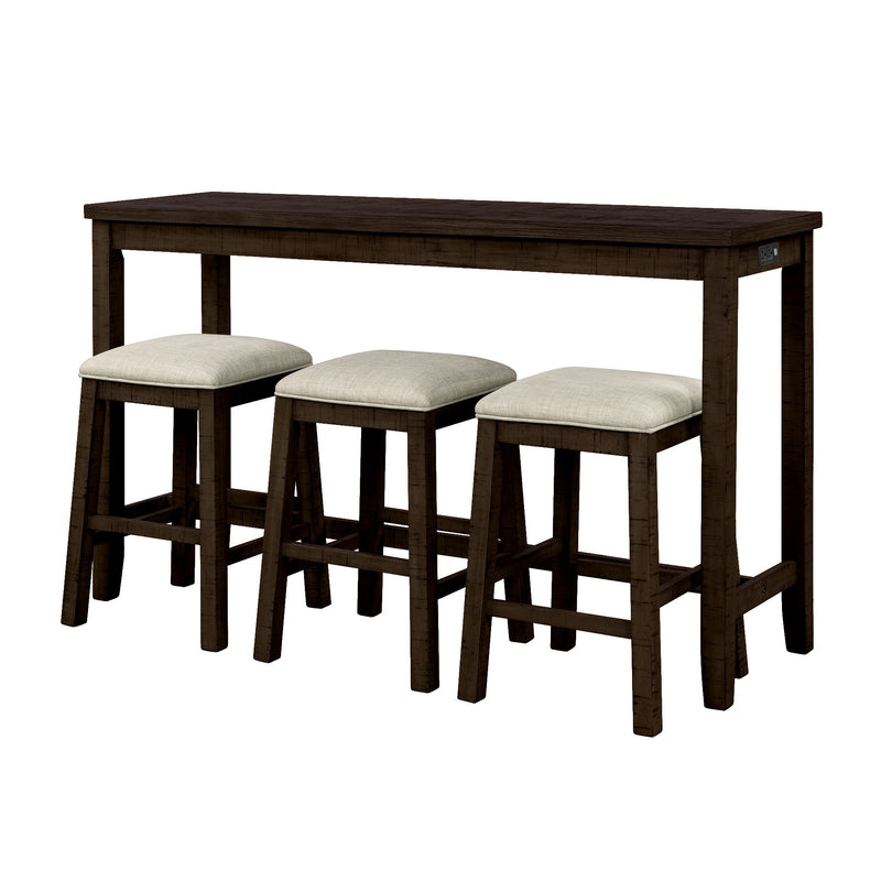 Topmax - 4 Pieces Counter Height Table With Fabric Padded Stools, Rustic Bar Dining Set With Socket