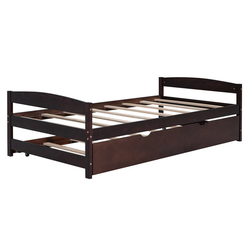 Twin Size Platform Bed with Twin Size Trundle, Espresso