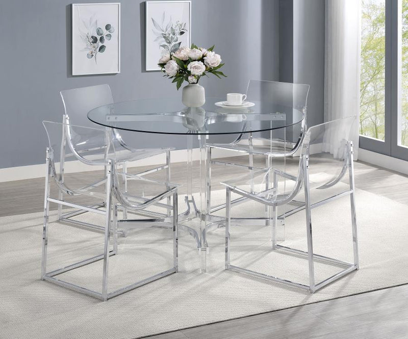 Adino - Round Glass Top Acrylic Dining Table - Chrome