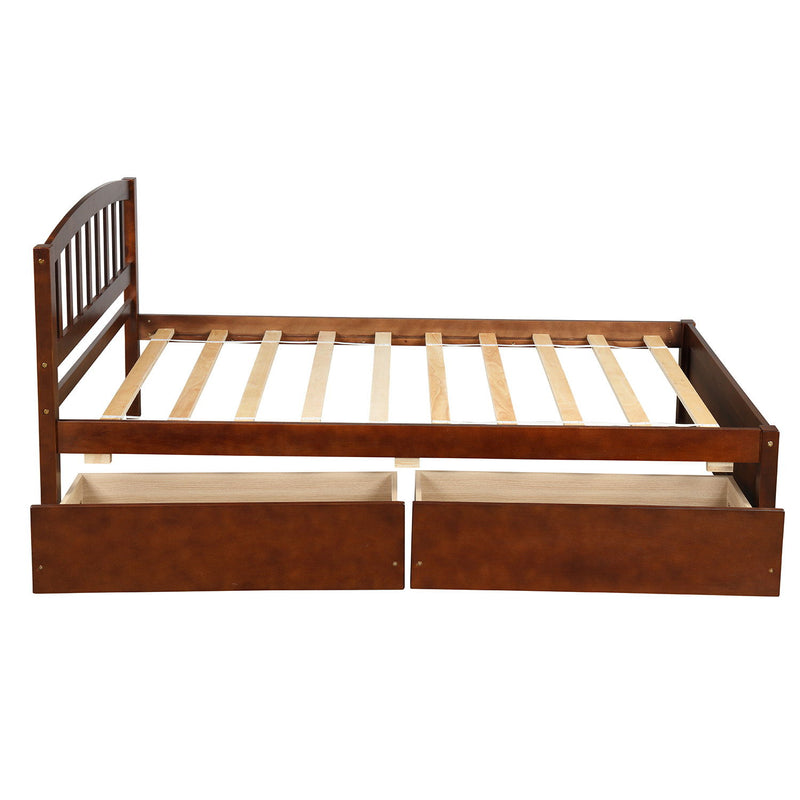 Twin Platform Storage Bed Wood Bed Frame With Two Drawers And Headboard Walnut