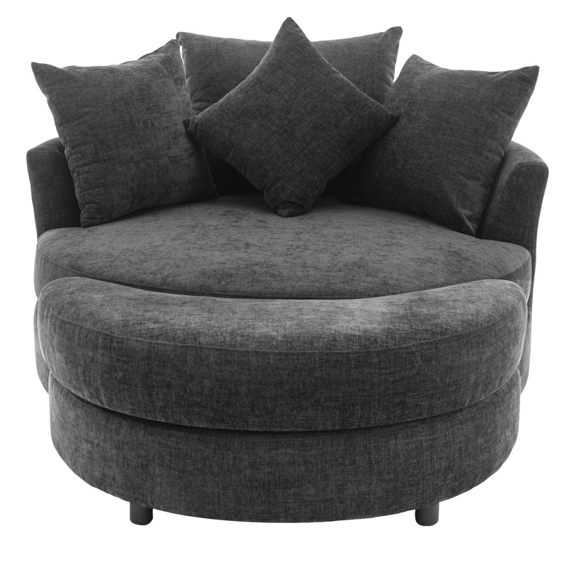 360° Swivel Accent Barrel Chair With Storage Ottoman & 4 Pillows, Modern Chenille Leisure Chair Round Accent For Living Room