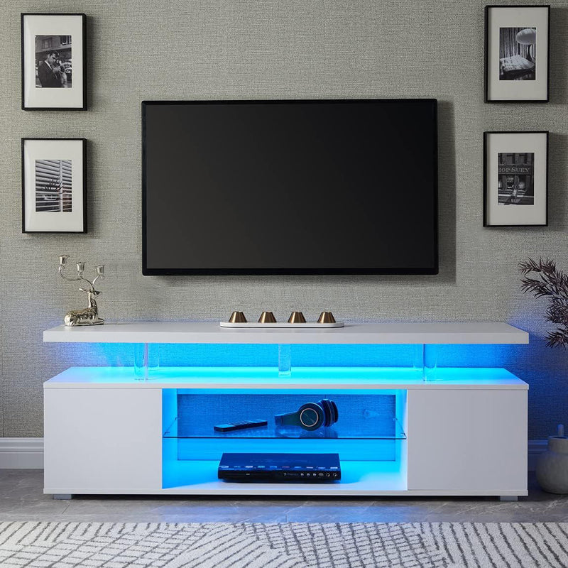 TV Stand LED Gaming Entertainment Center Media Storage Console Table With Large Side Cabinet For Living Room